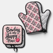 Bowling Lover Cute Retro Aesthetic Sports Design Ovenwant & Pannenlap Set (Voorkant / Achterkant)