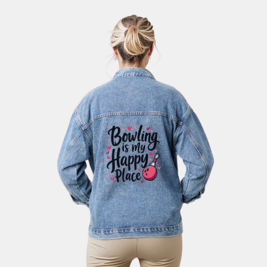 Bowling Lover Schattige Retro Esthetisch Sportontw Denim Jacket (Model)