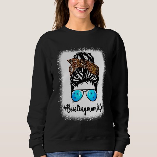 Bowling Ma Life Leopard Messy Bun Hair Women Trui (Voorkant)