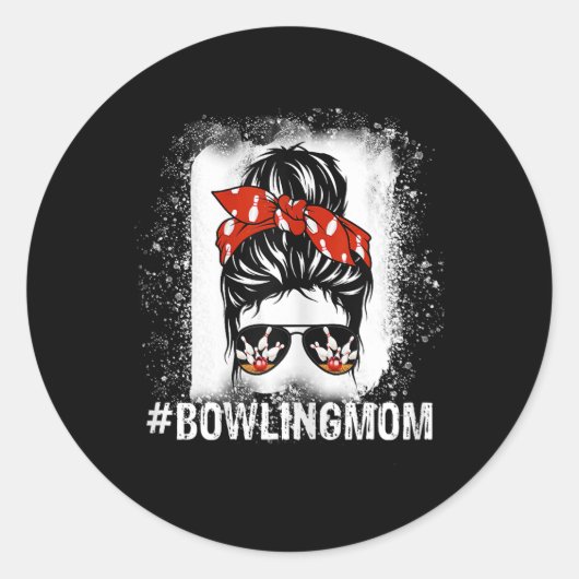 Bowling Mam Messy Bun Bleaching Moederdag Gift Ronde Sticker (Voorkant)