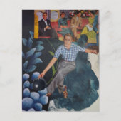 Bowling Man Retro Mixed Media Collage Briefkaart (Voorkant)
