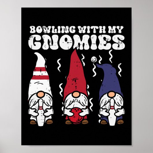 Bowling Met Gnomies Bowler Gnome Bijpassende Manne Poster (Voorkant)