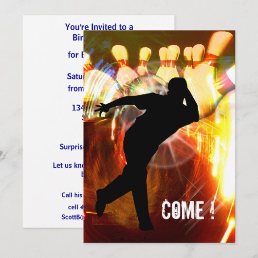 Bowling met Strike Explosion Invite Kaart (Voorkant / Achterkant)