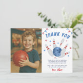 Bowling Modern Kids Verjaardagsfeest Foto Bedankkaart (Staand voorkant)