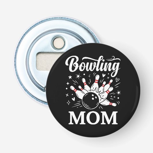 Bowling Moeder Hart Spelden Grappige League Moeder Button Flesopener (Voorkant)