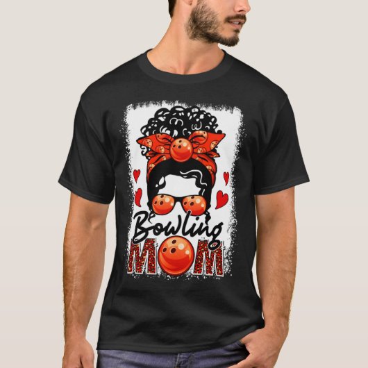 Bowling Moeder Luipaard Messy Bun Spel Dag Moeders T-shirt (Voorkant)