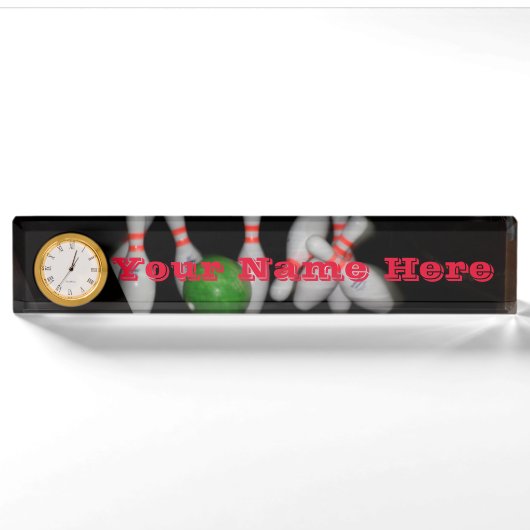 Bowling Name Desk Bord met klok Naambordje (Voorkant)