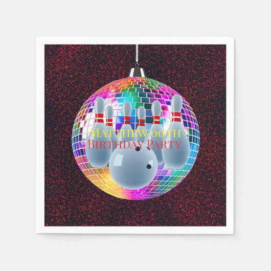 Bowling Neon Disco Ball Glitter Verjaardagsfeestje Servet (Voorkant)