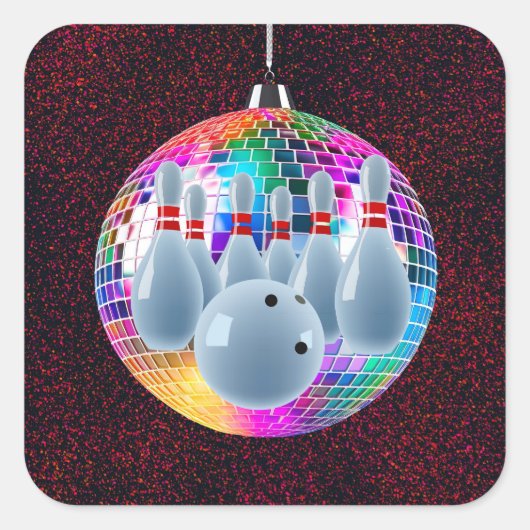 Bowling Neon Disco Ball Glitter Verjaardagsfeestje Vierkante Sticker (Voorkant)