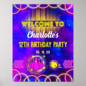 Bowling Neon Glow Paarse Verjaardagsfeestje Welkom Poster (Voorkant)