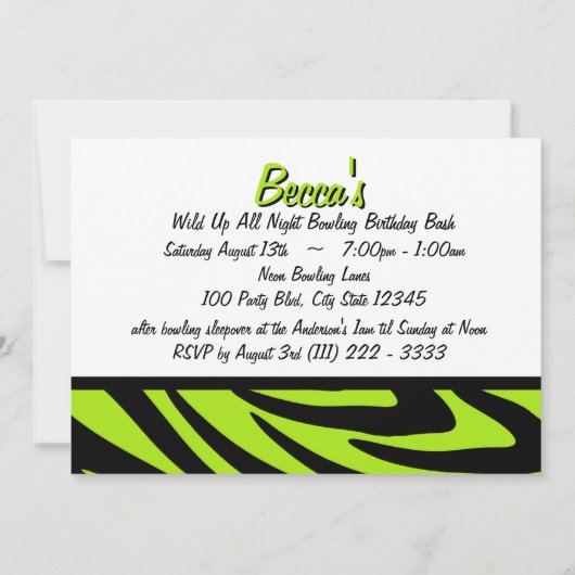 Bowling Neon Green en Zebra Kaart (Achterkant)