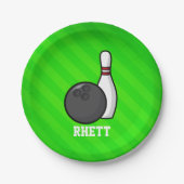 Bowling; Neon Green Stripes Papieren Bordje (Voorkant)