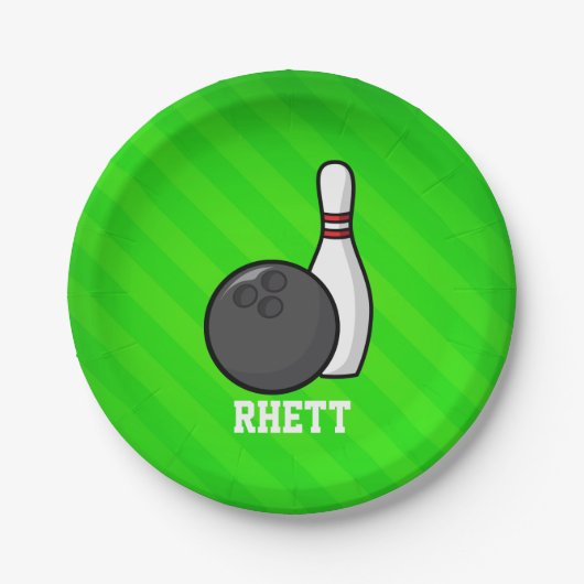Bowling; Neon Green Stripes Papieren Bordje (Voorkant)