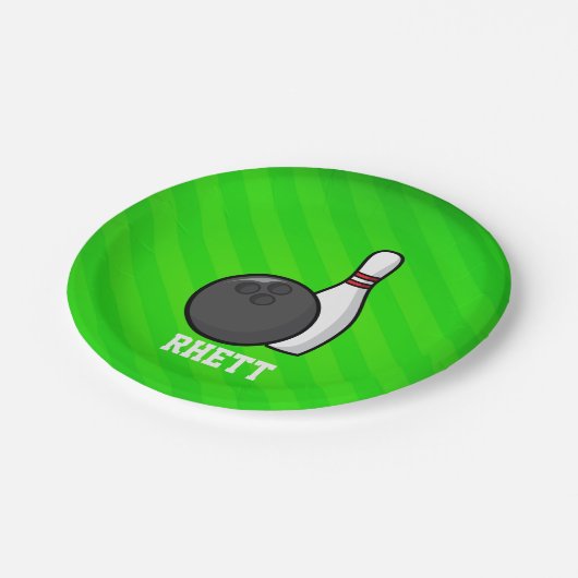 Bowling; Neon Green Stripes Papieren Bordje (Gekanteld)