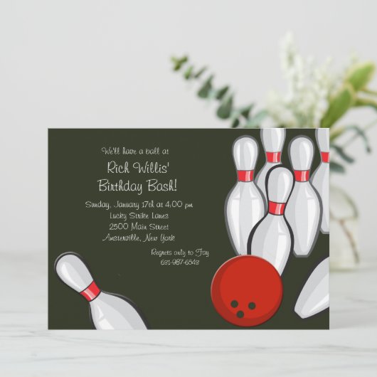 Bowling Night Uitnodiging (Staand voorkant)