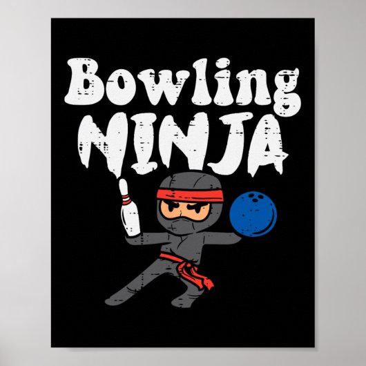 Bowling Ninja Grappige Bowler Jongens Meisjes Kind Poster (Voorkant)