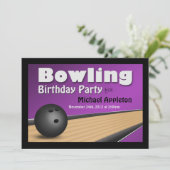Bowling - Paarse uitnodigingen van de Birthday Par (Staand voorkant)