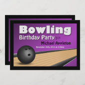 Bowling - Paarse uitnodigingen van de Birthday Par (Voorkant / Achterkant)
