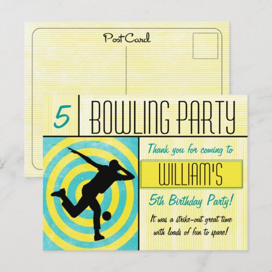 Bowling Party Bedankt Briefkaart (Voorkant / Achterkant)