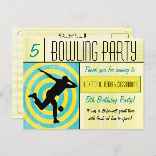 Bowling Party Bedankt Briefkaart - Meerdere namen (Voorkant / Achterkant)