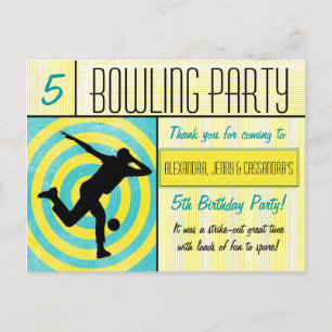 Bowling Party Bedankt Briefkaart - Meerdere namen