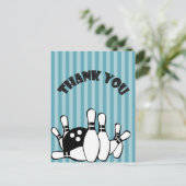 Bowling Party Bedankt voor de blauwe strepen Briefkaart (Staand voorkant)