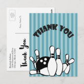 Bowling Party Bedankt voor de blauwe strepen Briefkaart (Voorkant / Achterkant)