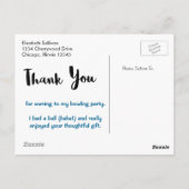 Bowling Party Bedankt voor de blauwe strepen Briefkaart (Achterkant)