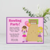 Bowling Party Birthday Invitation for Girl Kaart (Staand voorkant)