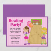 Bowling Party Birthday Invitation for Girl Kaart (Voorkant / Achterkant)