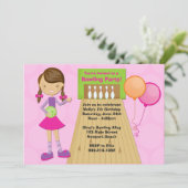 Bowling Party Birthday Invitation for Girl Kaart (Staand voorkant)