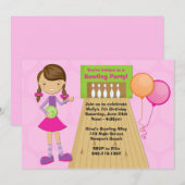 Bowling Party Birthday Invitation for Girl Kaart (Voorkant / Achterkant)