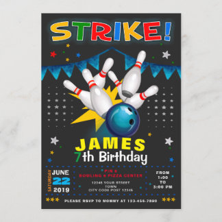 BOWLING PARTY BIRTHDAY INVITATION KAART