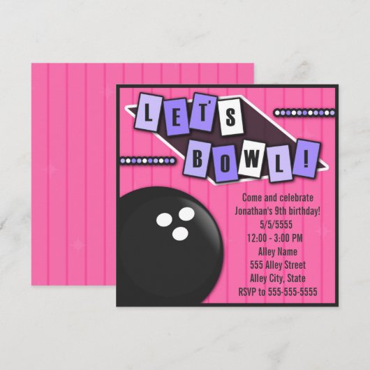 Bowling Party Birthday Kaart (Voorkant / Achterkant)