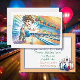 Bowling Party Boy's Anime Verjaardag Uitnodiging