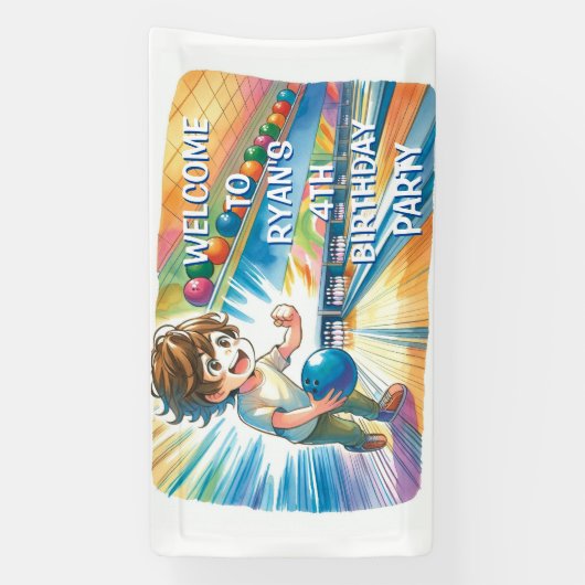 Bowling Party Boy's Anime Verjaardag Welkom Spandoek (Verticaal)