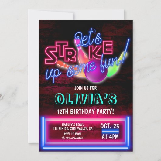Bowling Party, Cosmic Bowling, Bowling-verjaardag Kaart (Voorkant)