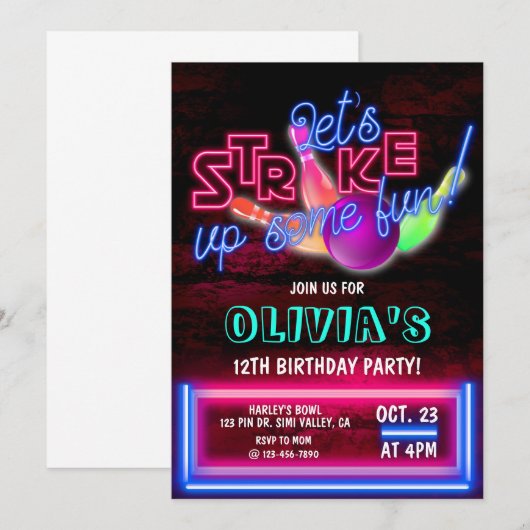 Bowling Party, Cosmic Bowling, Bowling-verjaardag Kaart (Voorkant / Achterkant)