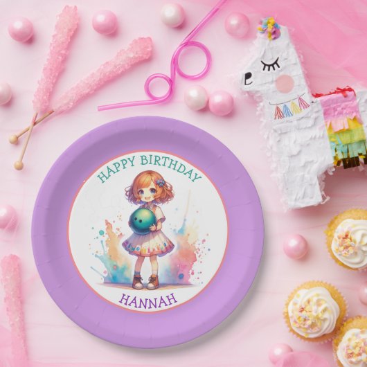 Bowling Party Girl's Anime Verjaardag gepersonalis Papieren Bordje (Feest)