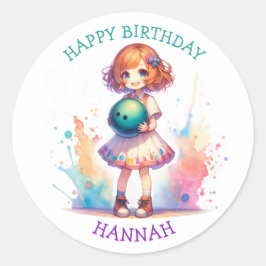 Bowling Party Girl's Anime Verjaardag gepersonalis Ronde Sticker
