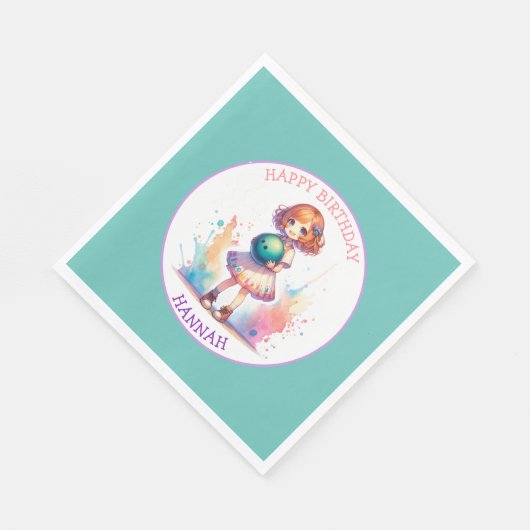 Bowling Party Girl's Anime Verjaardag gepersonalis Servet (Hoek)