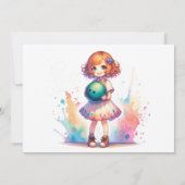 Bowling Party Girl's Anime Verjaardag Uitnodiging (Achterkant)