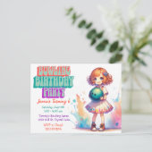 Bowling Party Girl's Anime Verjaardag Uitnodiging (Staand voorkant)