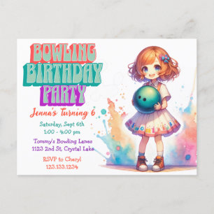 Bowling Party Girl's Anime Verjaardag Uitnodiging Briefkaart
