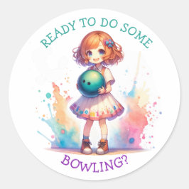 Bowling Party Girl's Anime Verjaardag Uitnodiging Ronde Sticker