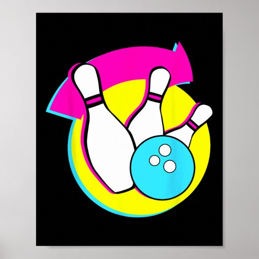 Bowling Party Grappige Retro Bowling Spelers Bowle Poster (Voorkant)