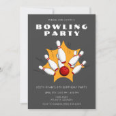 Bowling Party Grey Boys Birthday Party Uitnodiging (Voorkant)