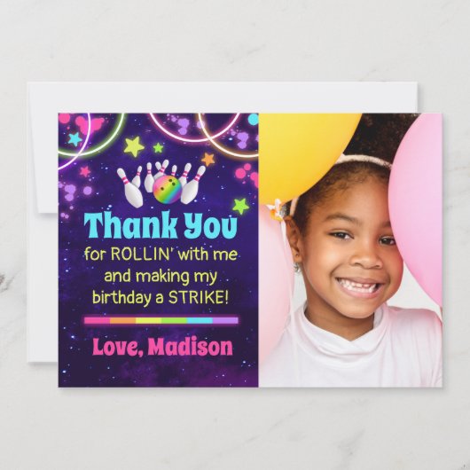Bowling Party - Hartelijk dank - Kaart met foto (Voorkant)