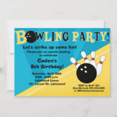 Bowling Party Invitation - Blue and Yellow Kaart (Voorkant)