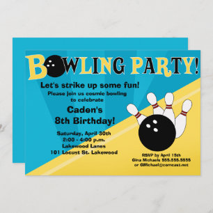 Bowling Party Invitation - Blue and Yellow Kaart